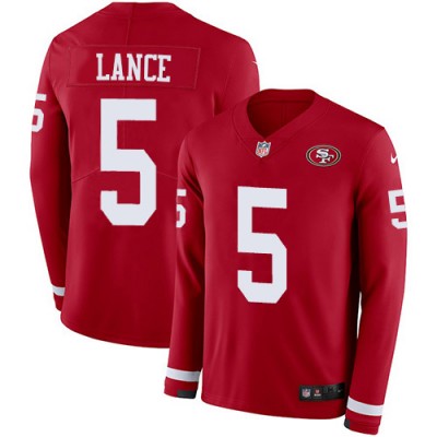 San Francisco 49ers #5 Trey Lance Red Team Color Men's Stitched NFL Limited Therma Long Sleeve Jersey Men's
